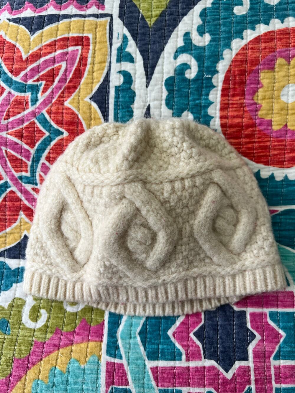 Aran Crafts Made in Ireland 100% Merino Wool Infant Ivory Knit Beanie 6-12months